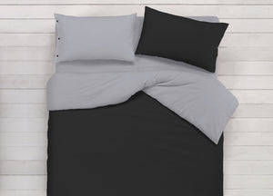 Copripiumino In 100% Cotone Double Face Grigio/Nero - Singolo - Grigio-Nero