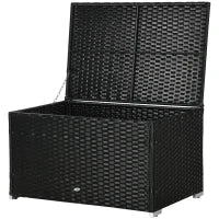 Baule da Giardino in Rattan e Acciaio con Coperchio, 95x60x53cm, Nero