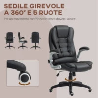 Sedia da Ufficio in Finta Pelle PU con Braccioli Ribaltabili, Schienale Alto e Dondolo, Nero