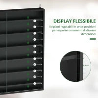 Bacheca Portaoggetti a 6 Ripiani Regolabili in Legno con Ante in Vetro, 80x9.5x83 cm, Nero