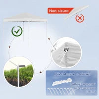 Gazebo Pieghevole 2.5 x 2.5 m Impermeabile con Corde e Picchetti, in Acciaio e Tessuto Oxford, Bianco