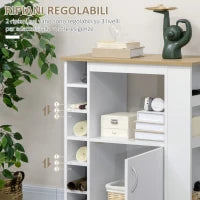 Carrello da Cucina con Armadietto e Ripiani Regolabili, Ruote Girevoli e Freno, 75x39.5x88 cm, Bianco