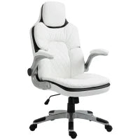 Sedia da Ufficio Ergonomica con Braccioli Pieghevoli, Sedia da Scrivania Regolabile in Altezza con Funzione Basculante, Sedia Spessa Imbottita con Bracciolo Imbottito Regolabile, 69 x 67 x 113-121 cm, Bianco