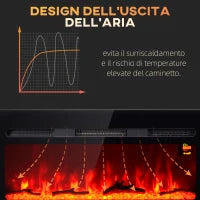 Camino Elettrico 1800W Regolabile con Telecomando, in Acciaio e Vetro Temperato, 91.4x15.8x45 cm, Nero