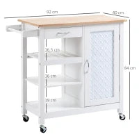 Carrello da Cucina con 1 Cassetto, 1 Armadietto e 1 Ripiano a 3 Livelli, 92x40x84cm, Bianco