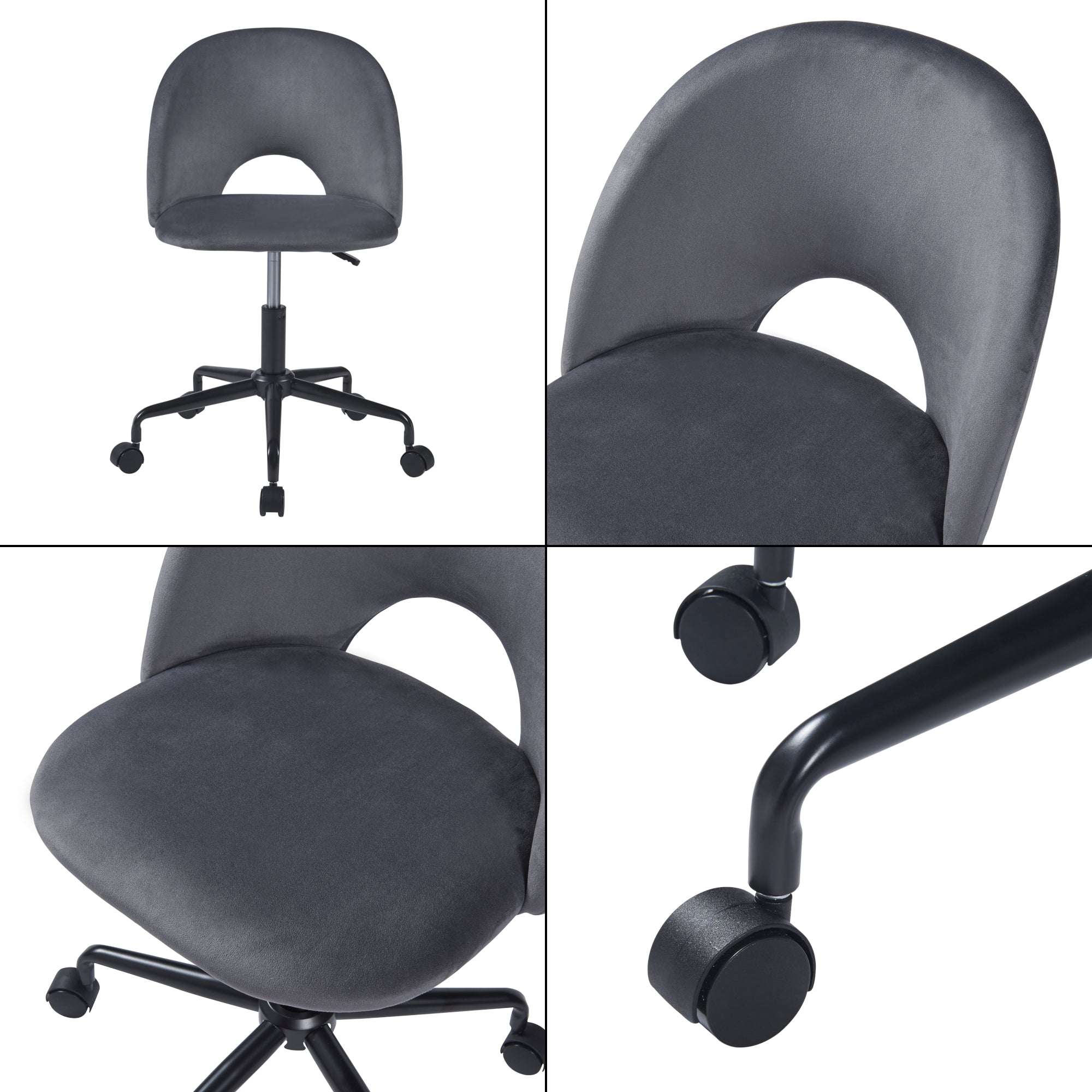 Sedia Girevole Kajaani da Scrivania Effetto Velluto Grigio [en.casa]