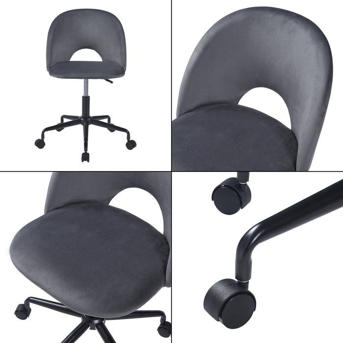 Sedia Girevole Kajaani da Scrivania Effetto Velluto Grigio [en.casa]