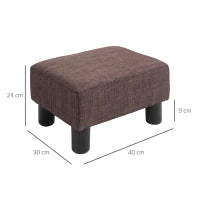 Pouf Poggiapiedi in Tessuto Effetto Lino Imbottito, 40x30x24cm, Marrone Scuro