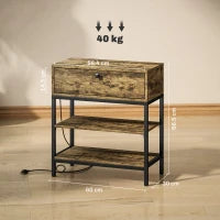 Tavolino da Divano con Cassetto e 2 Ripiani Stile Industriale, in Legno e Metallo, 60x30x66.5 cm, Nero e Marrone