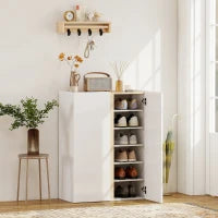 Mobile Portascarpe con Funzione Soft-Close, disegno a sei livelli senza maniglia, 18 paia di scarpe, per ingresso, corridoio, legno, Bianco