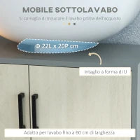 kleankin Mobile Bagno sottolavabo con Doppia anta e ripiano in Truciolato, 60x30x60cm, Grigio e color Quercia