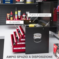 Cassetta per Attrezzi a 6 Cassetti in Acciaio con Serratura, 60x26x34cm, Nero e Rosso