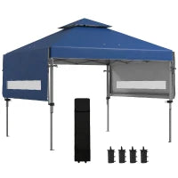 Gazebo Pieghevole 5x3m con Pareti Estensibili, Altezza Regolabile e Borsa con Ruote, Blu