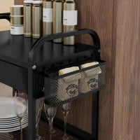 Carrello da Cucina con Cesto, Cassetto Estraibile e 3 Ganci, in PP e Metallo, 61x32.6x58.5 cm, Nero