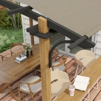 Pergola tonnella da giardino con bancone tetto ad arco, struttura in alluminio e acciaio, 4L x 2,6l x 2,4H m, Legno naturale