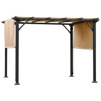 Pergola Gazebo da Giardino in Acciaio con Tende Regolabili 3x3m, Marrone Chiaro