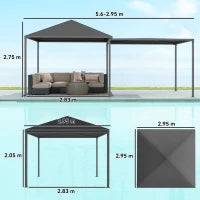 Gazebo da Giardino Estensibile con Ruote e Copertura in Poliestere UPF30+,  3x3 m/3x5.6 m, Grigio
