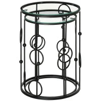 Set di 2 Tavolini da Caffè Impilabili in Metallo e Vetro Temperato Ø41x57cm e Ø36x51cm, Nero