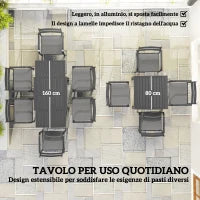 Set da Giardino con Tavolo Allungabile e 6 Sedie Impilabili con Cuscini, Grigio