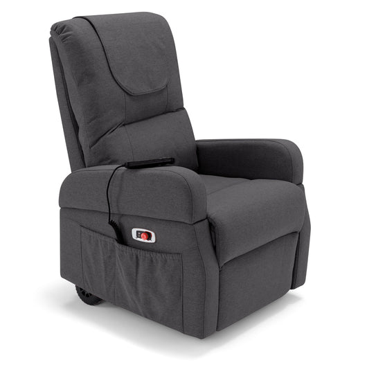 Poltrona Relax Elettrica Dubai 4 Motori 2 + 2, per anziani e disabili, 4 ruote, sistema reclinazione e alzapersona, funzione guida, batteria con 172 minuti di autonomia, tessuto idrorepellente, Colore Grigio