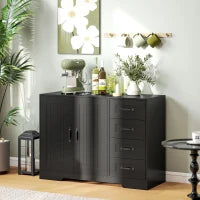 Credenza in Stile Moderno con 4 Cassetti, 1 Armadio, 105 x 40 x 76 cm, Nero