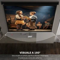 Telo Proiettore 100" Regolabile con Montaggio a Soffitto e Parete, Formato 4:3, 203x152cm, Bianco e Nero