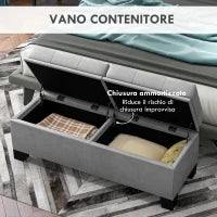 Panca Fondoletto Contenitore in Tessuto con Imbottitura Trapuntata, 116x41x47cm, Grigio