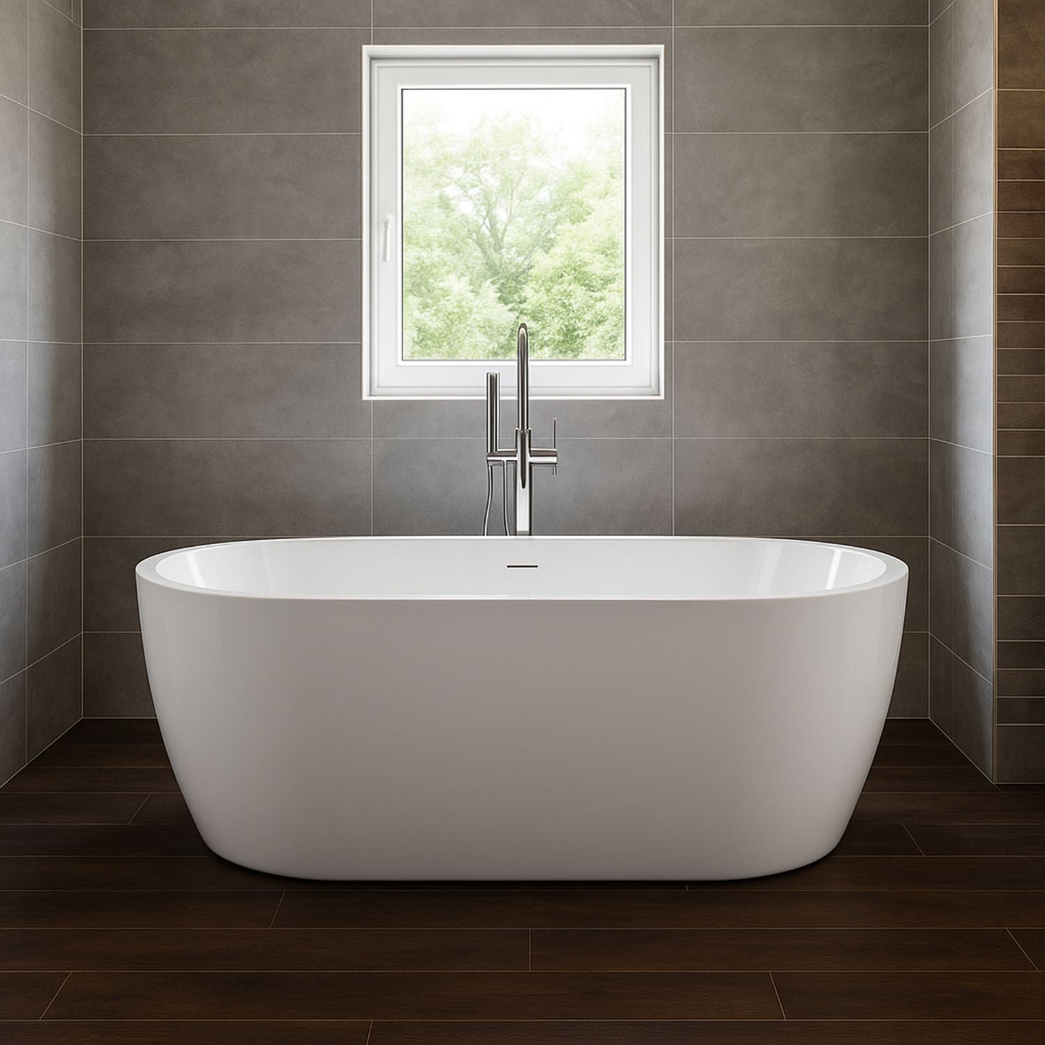 Vasca da bagno free standing ovale acrilico bianco lucido 138 x 57 x 75 cm