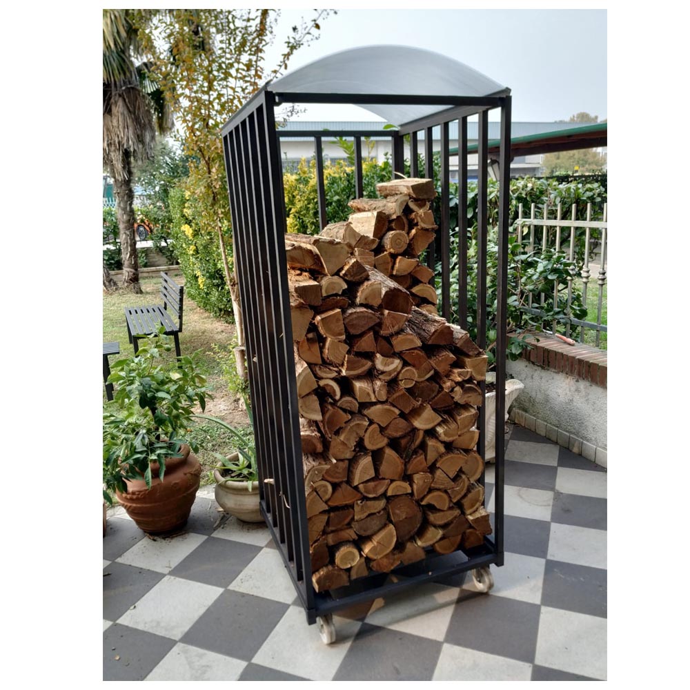 Legnaia da esterno su ruote in acciaio zincato antracite 80x80xh190 cm