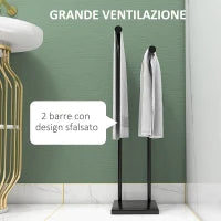 Porta Asciugamani Bagno da Terra Autoportante a 2 Bracci in Metallo, 35.5x20x78cm, Nero