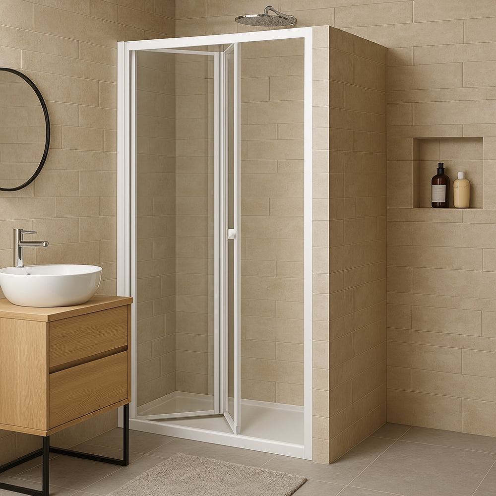 Porta doccia a soffietto book cristallo temprato profilo bianco bianco *** misure 86-90xh190 cm trasparente, confezio...