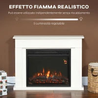 Camino Elettrico con Fiamma a 5 Luminosità, Telecomando e Timer, 98x23.5x69.5 cm, Bianco e Nero