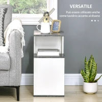 Comodino con Ripiano Aperto in Truciolato dal Design Irregolare, 35x29.5x60 cm, Grigio e Bianco
