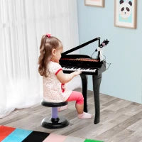 Pianoforte Elettrico Giocattolo Strumento Musicale per Bambini con 37 Tasti Microfono e Sgabello 48x39x69cm Nero