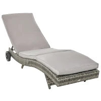 Sdraio da Giardino in Rattan PE con Schienale Regolabile e Cuscino, 207x70x70cm, Grigio