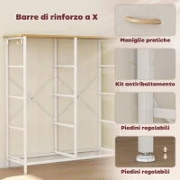 Cassettiera 8 Cassetti Pieghevoli con 4 Tasche e 2 Ganci, in Legno, Acciaio e Tessuto, 86x30x94.5 cm