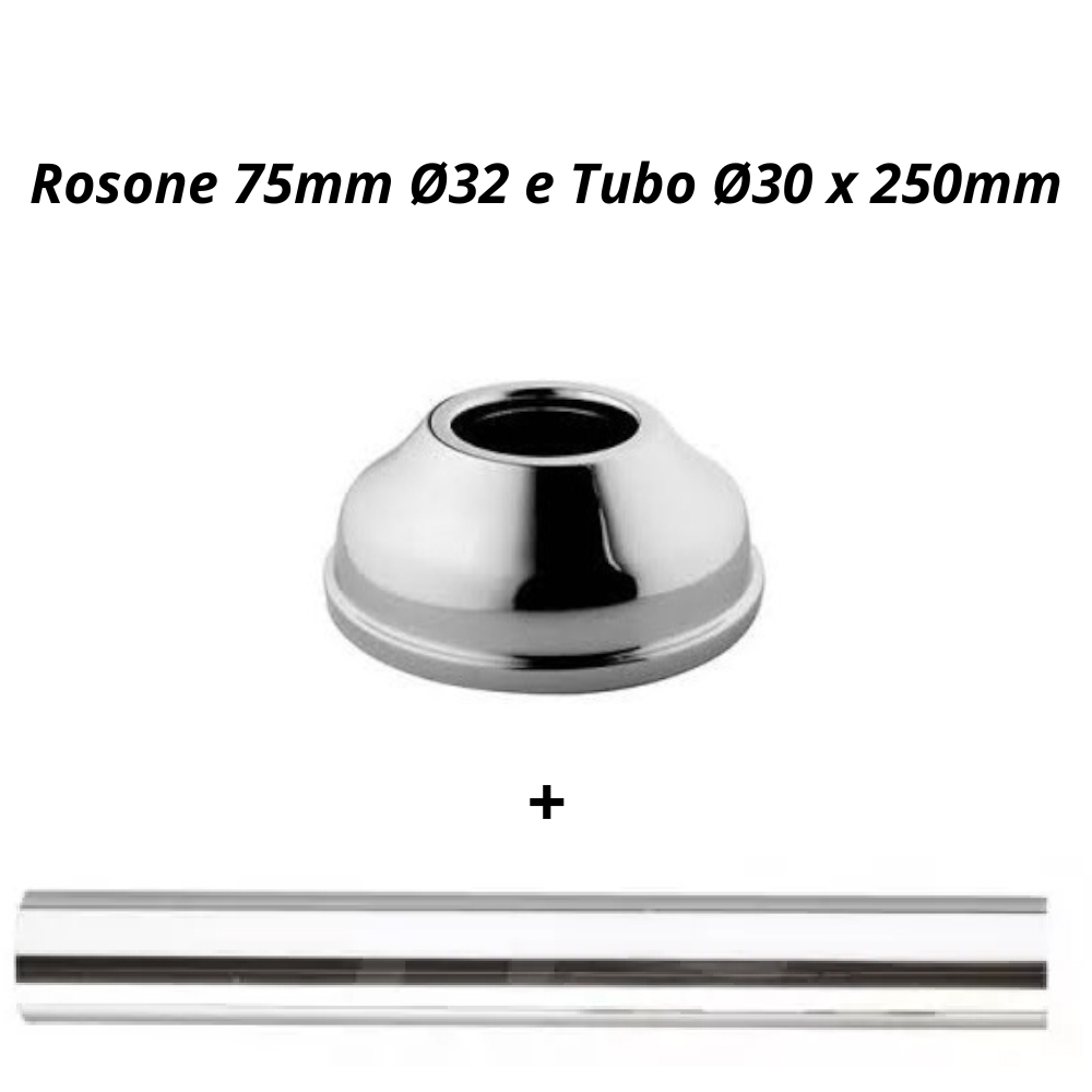 Kit tubo liscio cromato diametro 30 250mm rosone ottone 75 mm diametro 30