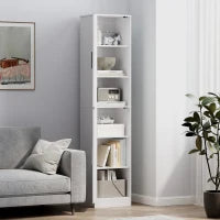 Mobile Colonna Bagno a 2 Armadietti con 6 Ripiani Regolabili, in Legno, 40x35x180 cm, Bianco