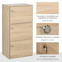 Mobiletto Multiuso con 3 Ripiani in Legno e 3 Antine per Casa, Camera, Soggiorno o Ufficio, 48x34x100cm