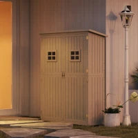 Casetta da Giardino Legno con Porta Doppia, Mensole e Finestre, 127.5x50x164cm