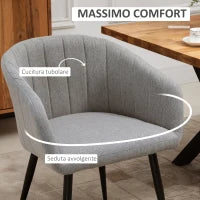 Set 2 Sedie Imbottite Moderne con Rivestimento in Tessuto per Soggiorno e Salotto, Grigio Chiaro