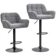 Set di 2 Sgabelli da Bar Regolabili in Altezza, Design Retrò, Velluto, Grigio e Nero