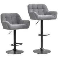 Set di 2 Sgabelli da Bar Regolabili in Altezza, Design Retrò, Velluto, Grigio e Nero