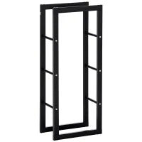 Porta Legna Verticale in Metallo Nero da Interni ed Esterni con Portata 100 kg max, 40x25x100 cm