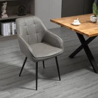 Sedia da Pranzo in Stile Industriale con Schienale, Sedia da Soggiorno Moderna in  Finta Pelle e Metallo Nero, 61x58x84 cm, Grigia