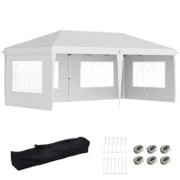 Gazebo da esterno bianco con Finestre Regolabile in Altezza e tende Removibili 5.9x3x2.7m