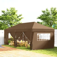 Gazebo da Giardino Pieghevole 3 x 6 m con 6 Pareti Laterali, Sacca per Trasporto Inclusa, Caffè