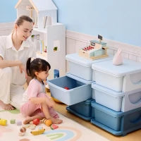 Cassettiera 6 Cassetti per Bambini 3-6 Anni con Bordi Arrotondati, in PP Blu, 75x37x56.5 cm