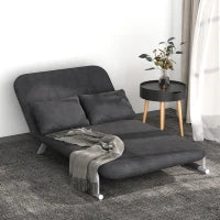 Divano Letto 2 Posti in Similpelle e Acciaio con Seduta Regolabile in 5 Posizioni, 105x80x78 cm, Grigio