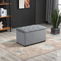 Panca Portaoggetti Set di 3 Pezzi con 2 Sgabelli Pouf in Velluto, Grigio Perla